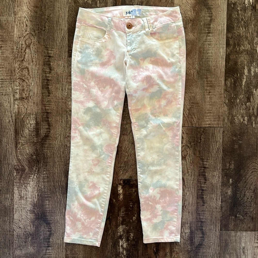 Jolt Cream Floral Watercolor Jeans Jeggings, Size 5, Low Rise Ankle Skinny, Soft